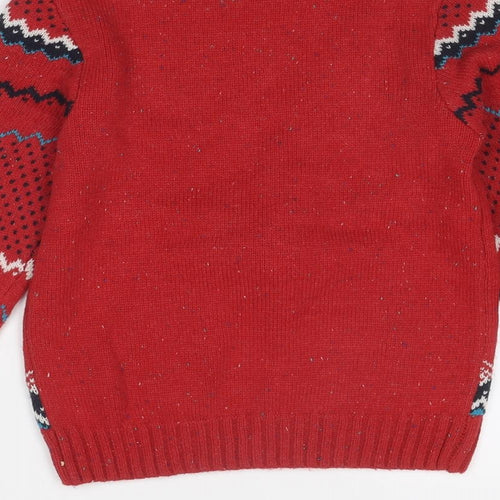 NEXT Boys Red Round Neck Acrylic Pullover Jumper Size 7 Years Pullover - Christmas Reindeer