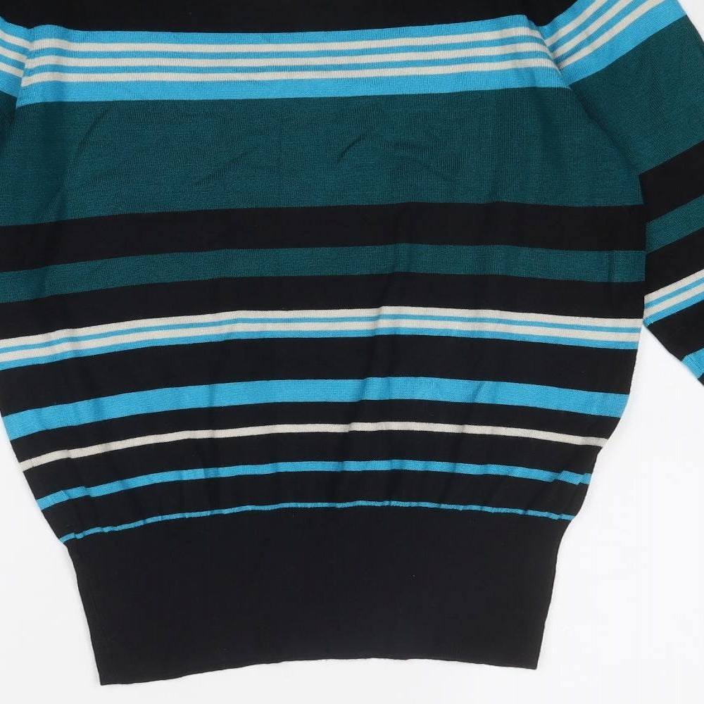 Debenhams Womens Blue Boat Neck Striped Viscose Pullover Jumper Size 14