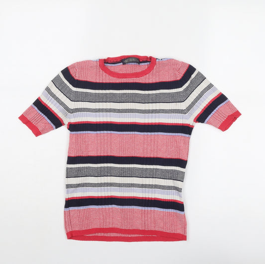 Marks and Spencer Womens Multicoloured Round Neck Striped Viscose Pullover Jumper Size 10