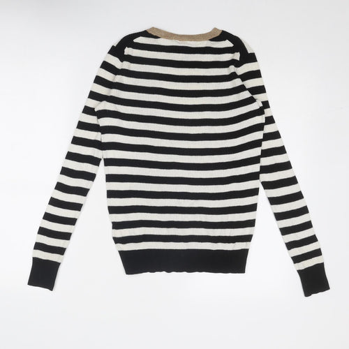 Gap Womens Black Boat Neck Striped Cotton Pullover Jumper Size XS
