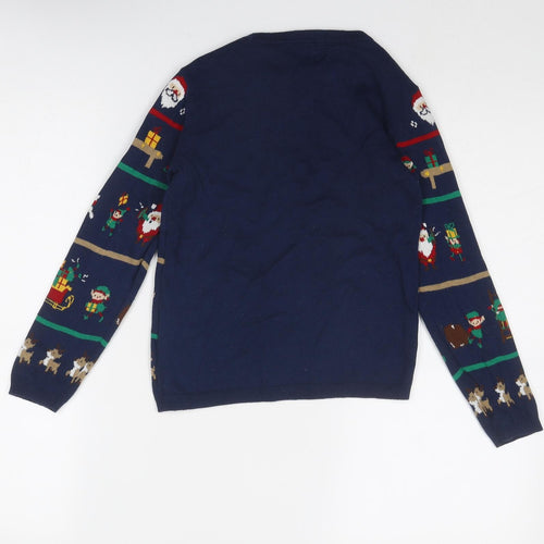 H&M Boys Blue Crew Neck Geometric Cotton Pullover Jumper Size 7-8 Years Pullover - Christmas Santa