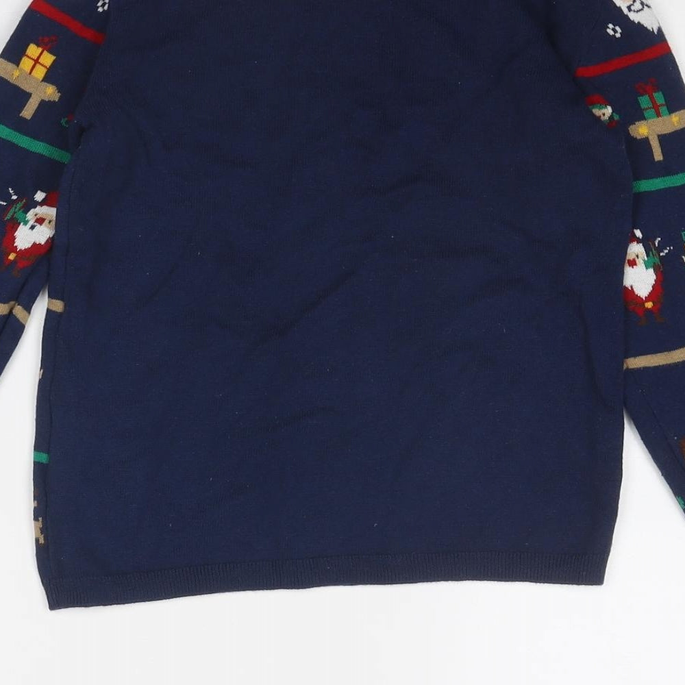 H&M Boys Blue Crew Neck Geometric Cotton Pullover Jumper Size 7-8 Years Pullover - Christmas Santa