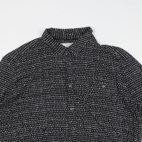 NEXT Mens Black Geometric Cotton Button-Up Size XL Collared Button