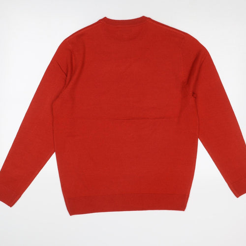 Marks and Spencer Mens Red Round Neck Acrylic Pullover Jumper Size M Long Sleeve - Merry Woofmas