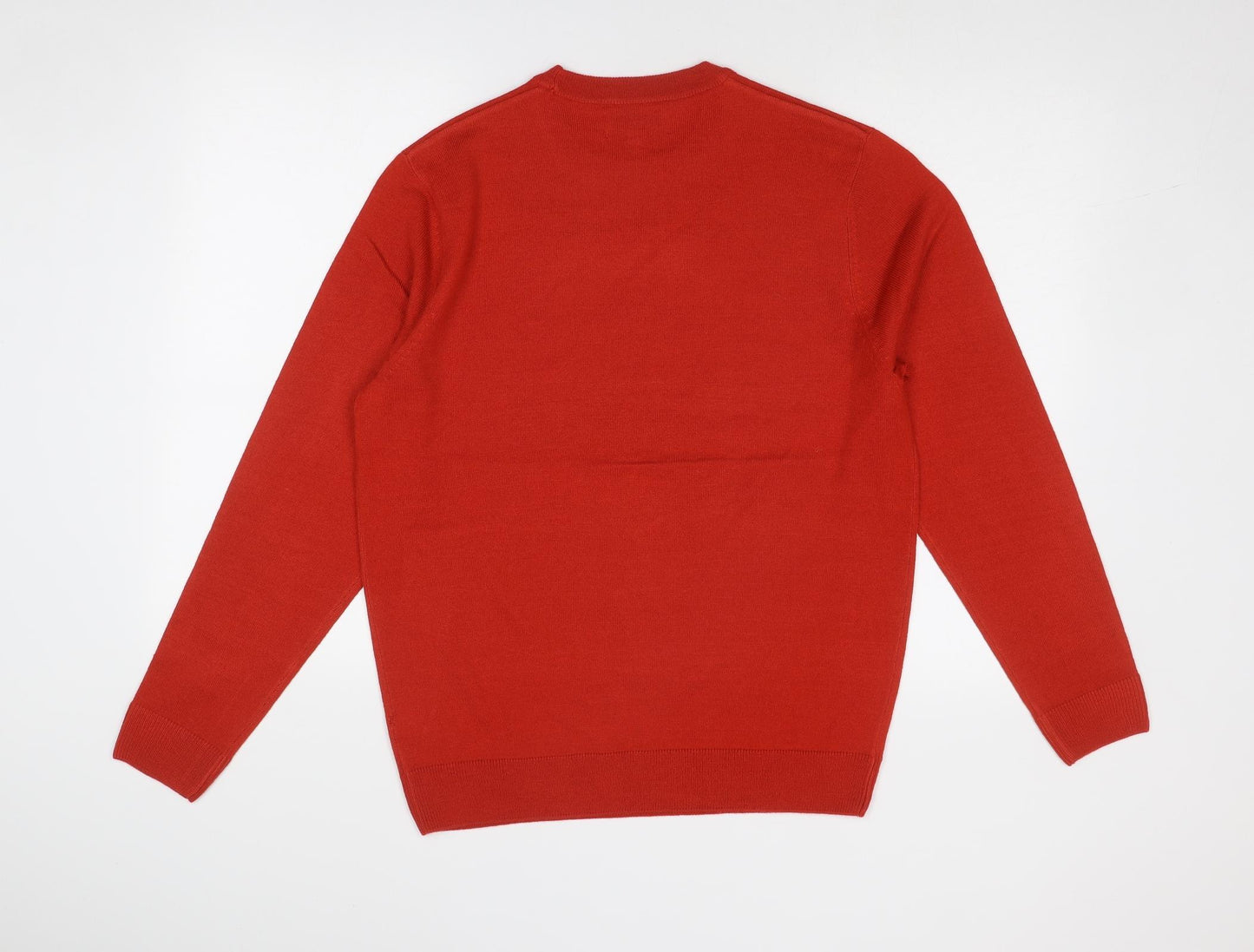 Marks and Spencer Mens Red Round Neck Acrylic Pullover Jumper Size M Long Sleeve - Merry Woofmas