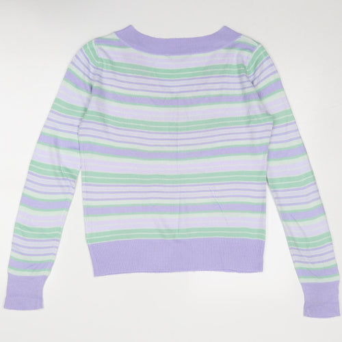 Dorothy Perkins Womens Purple V-Neck Striped Acrylic Pullover Jumper Size 12