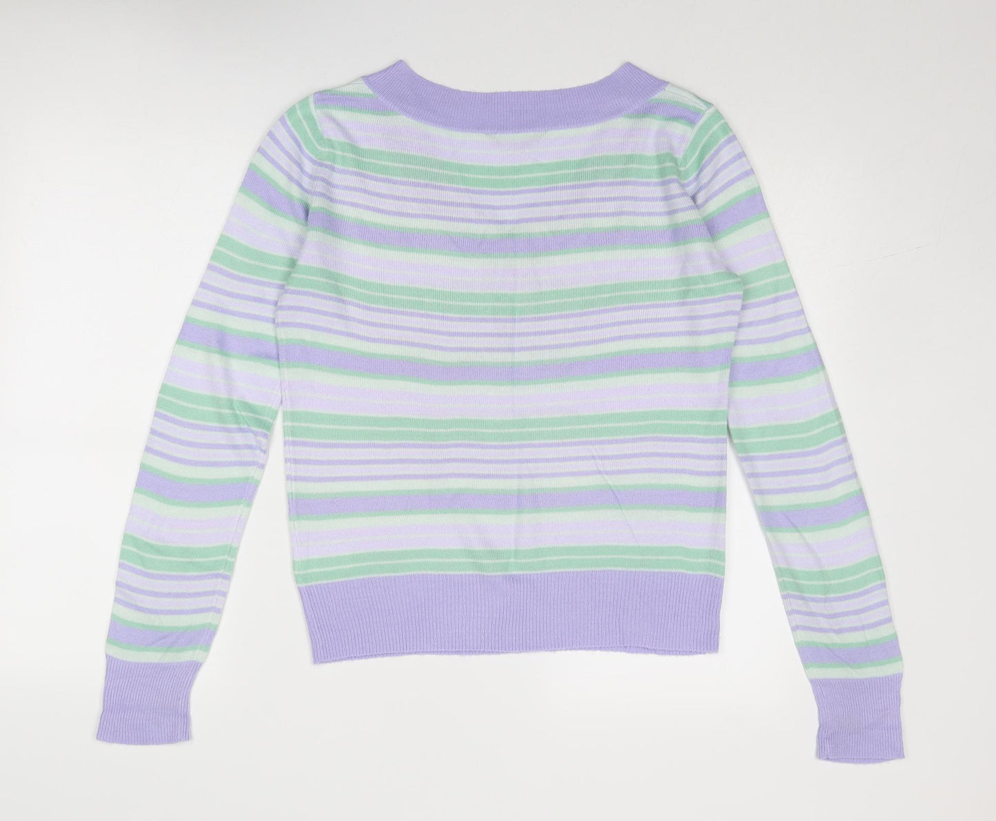 Dorothy Perkins Womens Purple V-Neck Striped Acrylic Pullover Jumper Size 12