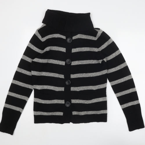 Wallis Womens Black Roll Neck Striped Wool Pullover Jumper Size 14