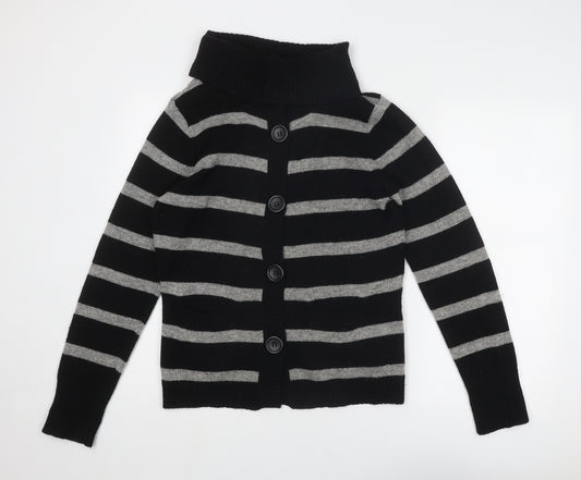 Wallis Womens Black Roll Neck Striped Wool Pullover Jumper Size 14