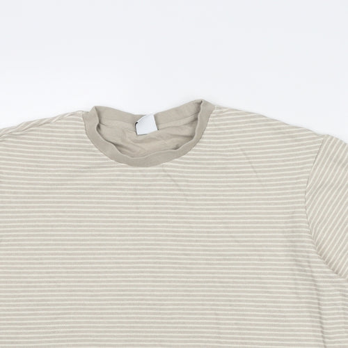 Zara Mens Beige Striped Cotton T-Shirt Size XL Round Neck
