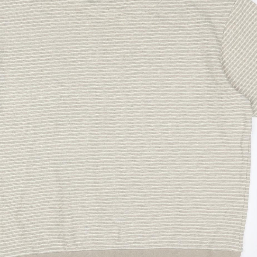 Zara Mens Beige Striped Cotton T-Shirt Size XL Round Neck