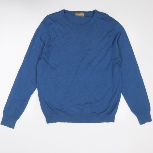 Marks and Spencer Mens Blue Round Neck Viscose Pullover Jumper Size L Long Sleeve