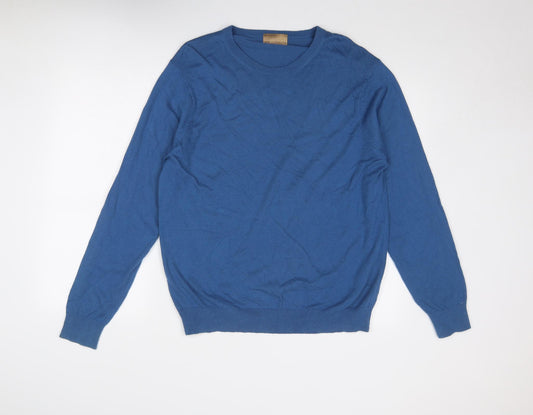 Marks and Spencer Mens Blue Round Neck Viscose Pullover Jumper Size L Long Sleeve