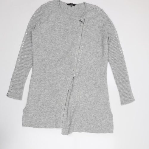 Debenhams Womens Grey Round Neck Cotton Full Zip Jumper Size 16