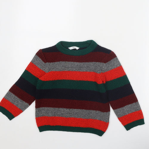 Marks and Spencer Boys Multicoloured Crew Neck Striped Acrylic Pullover Jumper Size 2-3 Years Pullover