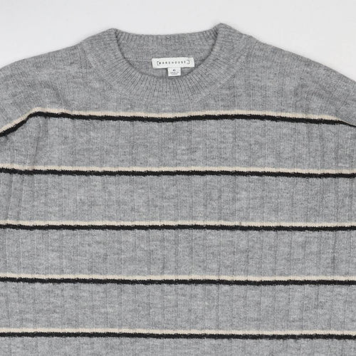 Warehouse Womens Grey Round Neck Striped Acrylic Pullover Jumper Size 6