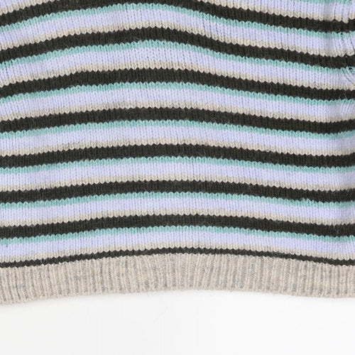 Zara Girls Multicoloured Round Neck Striped Acrylic Cardigan Jumper Size 11-12 Years Button