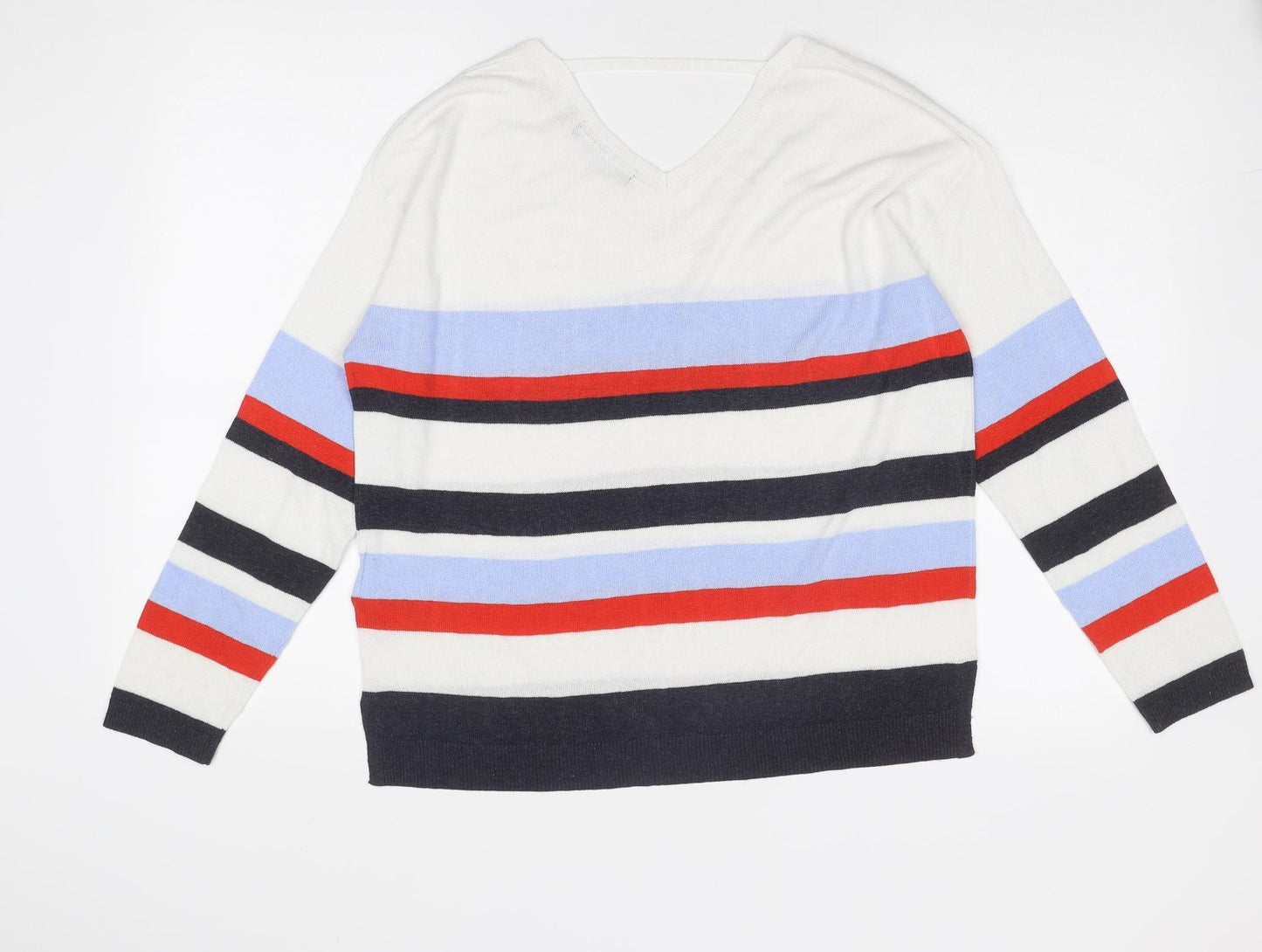 Marks and Spencer Womens Multicoloured V-Neck Striped Viscose Pullover Jumper Size 12