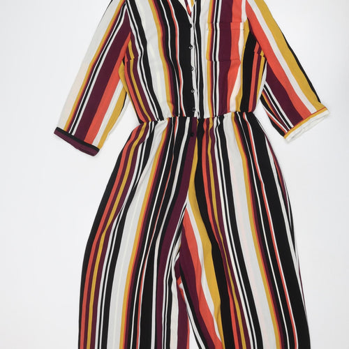 Anthology Womens Multicoloured Striped Polyester Jumpsuit One-Piece Size 12 Button