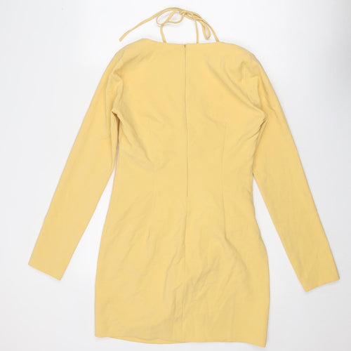 Zara Womens Yellow Polyester Mini Size L Halter Zip
