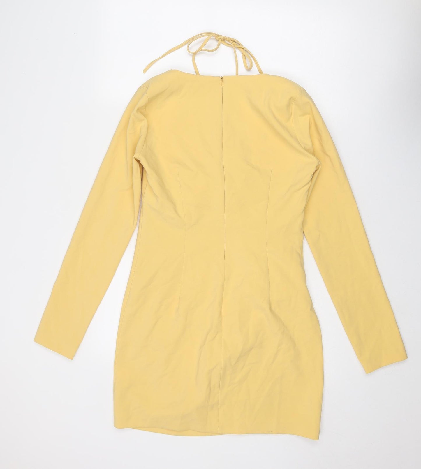 Zara Womens Yellow Polyester Mini Size L Halter Zip