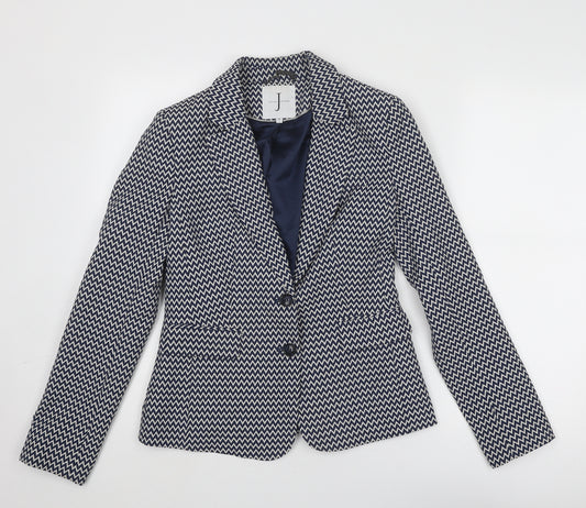 Jasper Conran Womens Blue Geometric Polyester Jacket Blazer Size 8