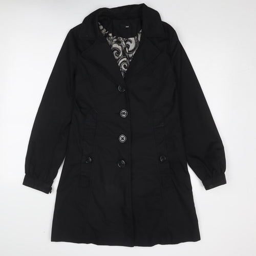 H&M Womens Black Overcoat Coat Size 8 Button