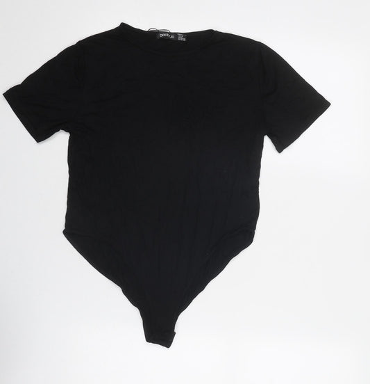 Boohoo Womens Black Viscose Bodysuit One-Piece Size 10 Snap