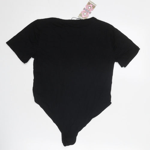 Boohoo Womens Black Viscose Bodysuit One-Piece Size 10 Snap