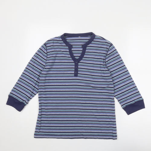 Bonmarché Womens Blue Striped Polyester Basic T-Shirt Size M V-Neck