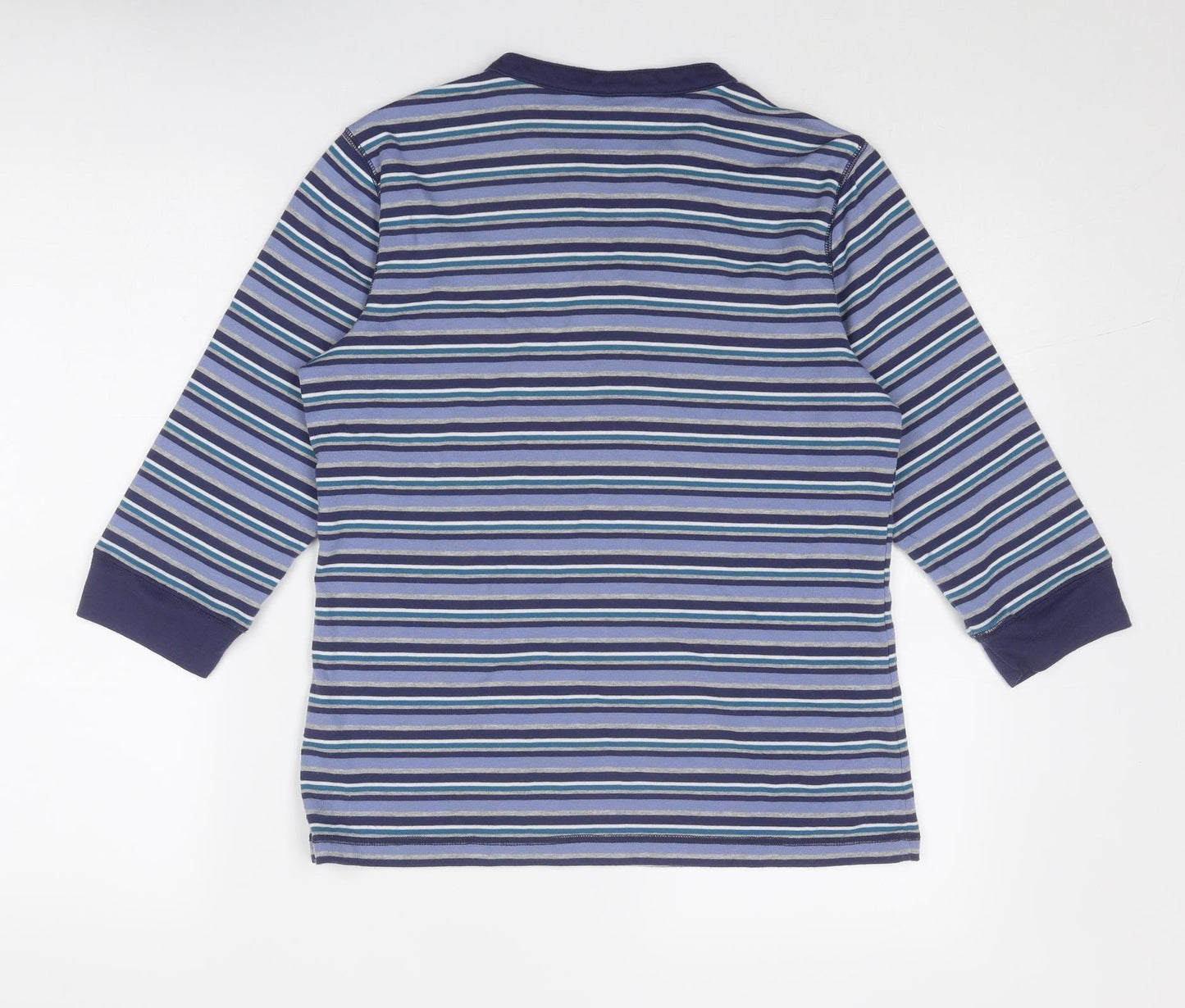 Bonmarché Womens Blue Striped Polyester Basic T-Shirt Size M V-Neck