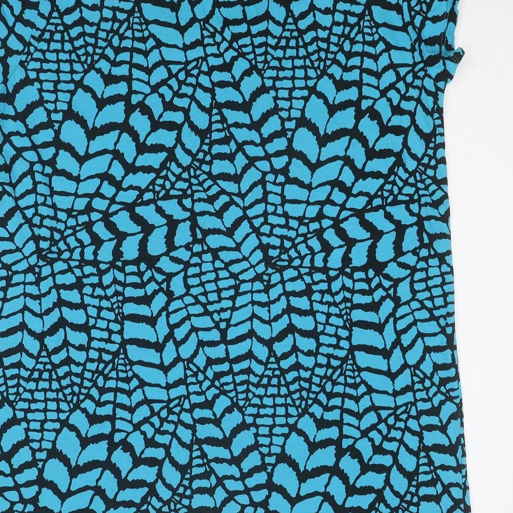Evans Womens Blue Geometric Cotton Basic Blouse Size 14 Scoop Neck