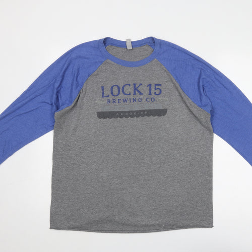 Next Level Mens Grey Colourblock Cotton T-Shirt Size L Round Neck - Lock 15 Brewing Co