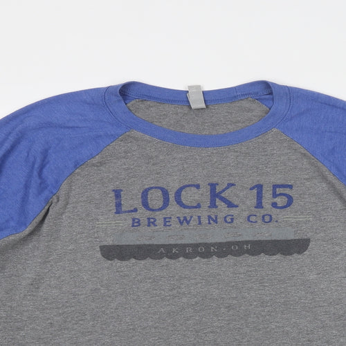 Next Level Mens Grey Colourblock Cotton T-Shirt Size L Round Neck - Lock 15 Brewing Co