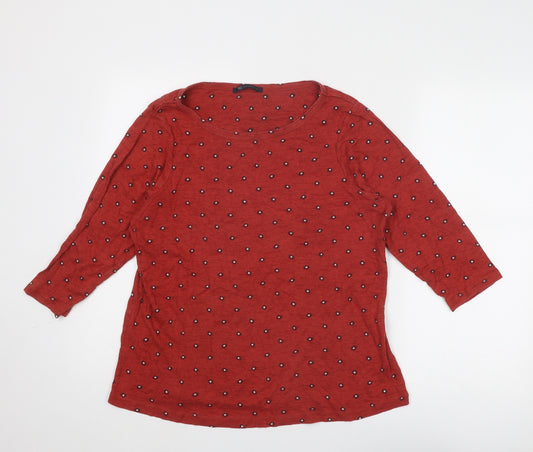 Marks and Spencer Womens Red Geometric Cotton Basic T-Shirt Size 20 Round Neck - Broderie Anglaise