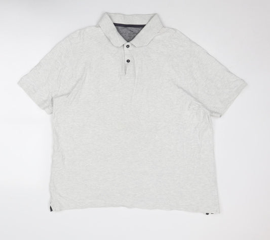 Marks and Spencer Mens Grey Cotton Polo Size 2XL Collared Button