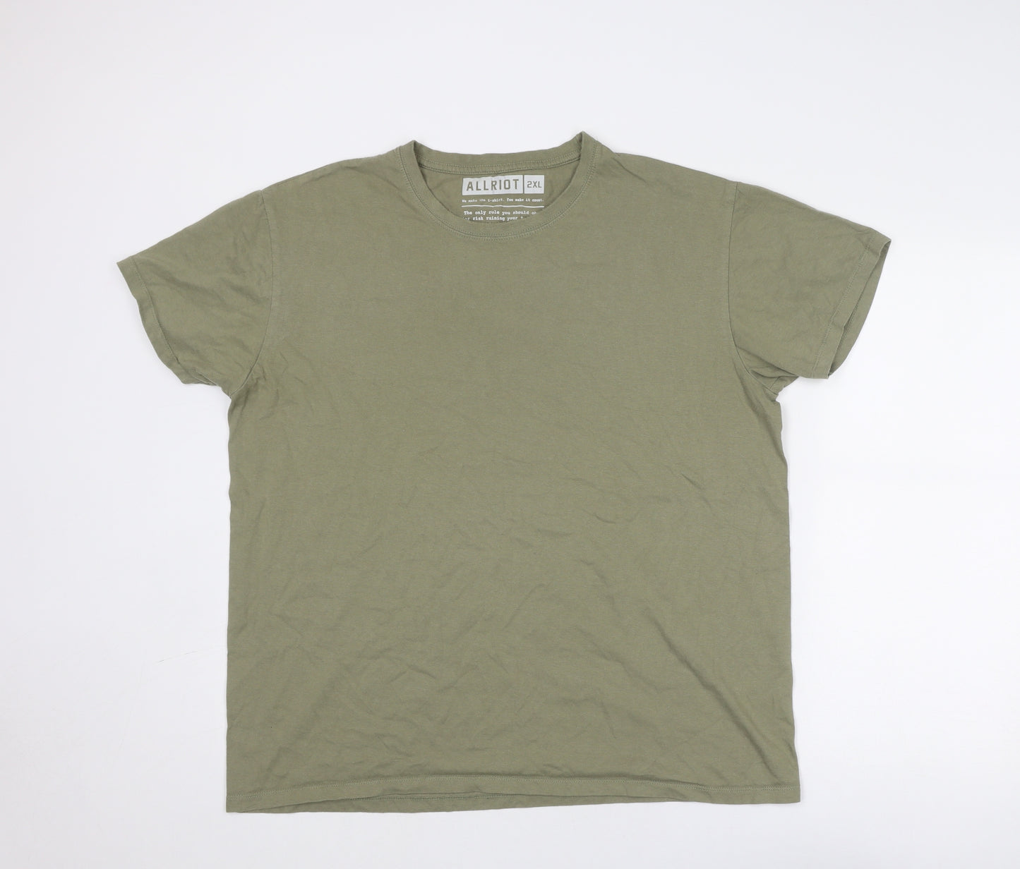 All Riot Mens Green Cotton T-Shirt Size 2XL Round Neck