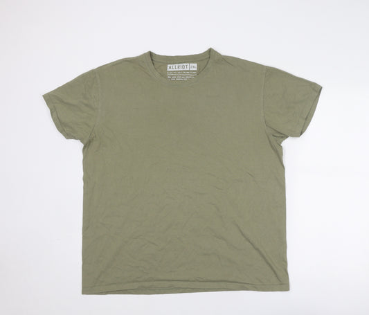 All Riot Mens Green Cotton T-Shirt Size 2XL Round Neck