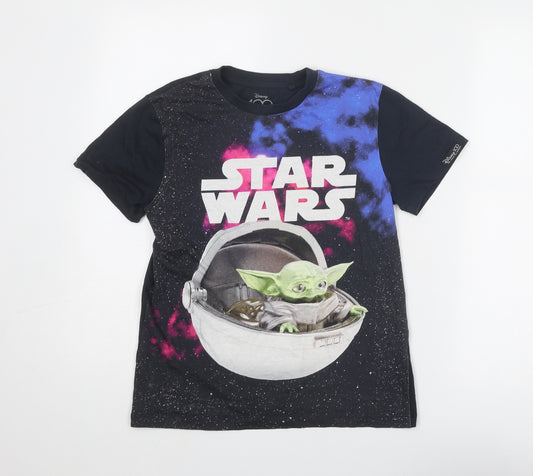 Star Wars Boys Black Cotton Basic T-Shirt Size 11 Years Round Neck Pullover - Baby Yoda