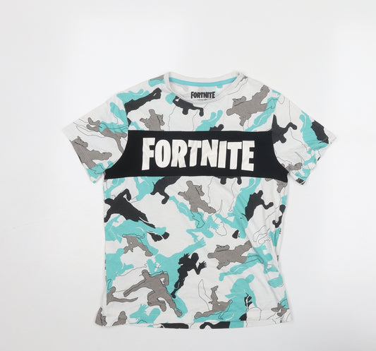 Fortnite Boys Multicoloured Geometric Cotton Basic T-Shirt Size 10 Years Round Neck Pullover