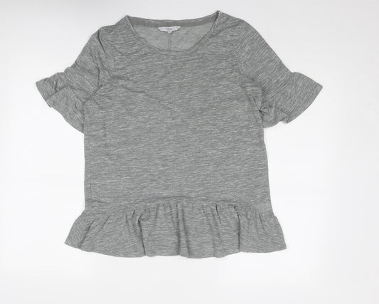 NEXT Womens Grey Geometric Polyester Basic T-Shirt Size 14 Round Neck