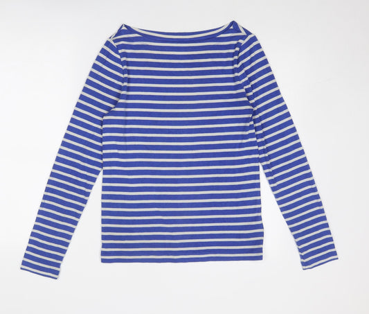 Gap Womens Blue Striped Cotton Basic T-Shirt Size L Round Neck