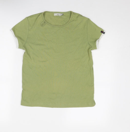 U2 Womens Green Cotton Basic T-Shirt Size L Round Neck