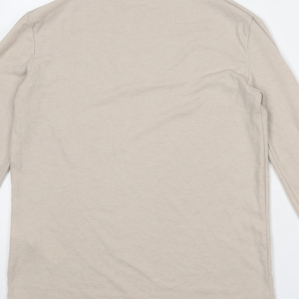 Zara Womens Beige Polyester Basic T-Shirt Size M Mock Neck