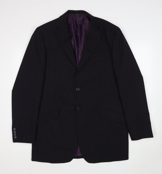 Marks and Spencer Mens Black Striped Polyacrylate Fibre Jacket Suit Jacket Size 42 Regular