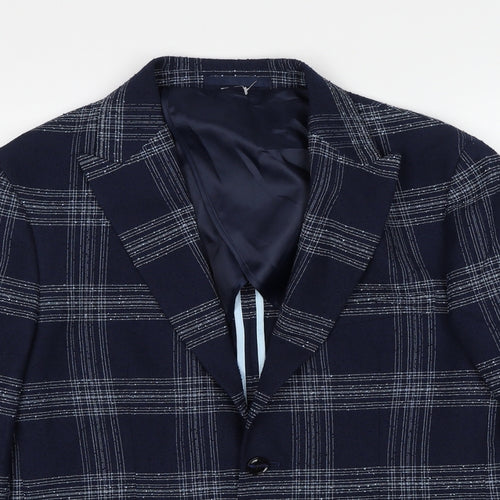 Moss Mens Blue Plaid Polyester Jacket Suit Jacket Size 42 Regular