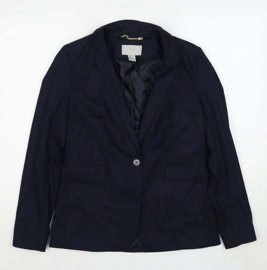 H&M Womens Blue Polyester Jacket Suit Jacket Size 10