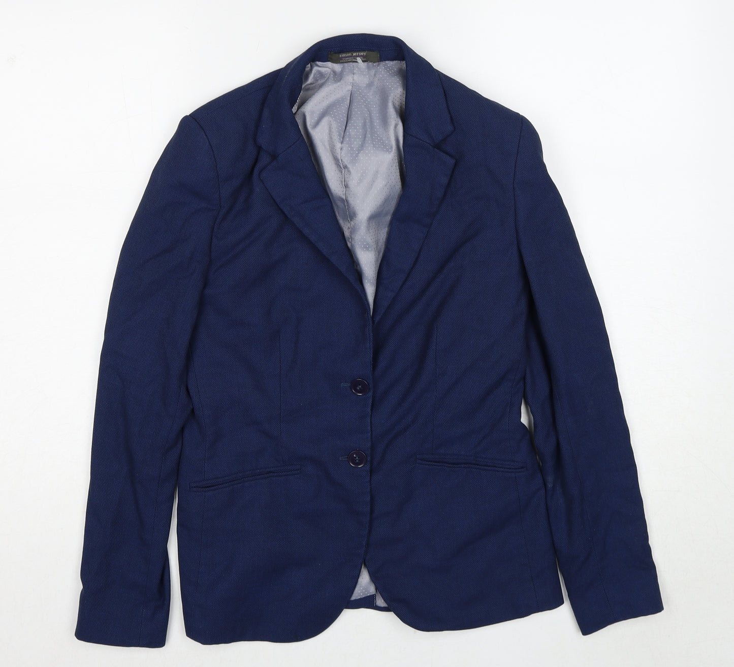Simon Jersey Womens Blue Polyester Jacket Suit Jacket Size 8