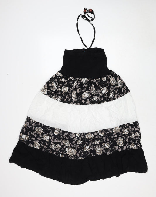Koopoi Womens Black Floral Cotton A-Line Size L Halter Pullover