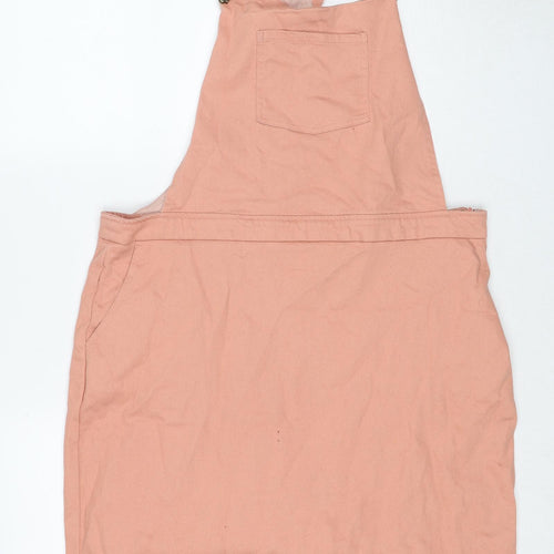 Sugarhill Womens Orange Cotton Pinafore/Dungaree Dress Size 16 Square Neck Button
